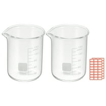 150ml Glass Beaker, 2 Pack Measuring Glass Beaker Graduated Borosilicate Lab Cups Mug Low Form  Heat Safe Transparent with Spout Label for Laboratory Science Kitchen Liquids