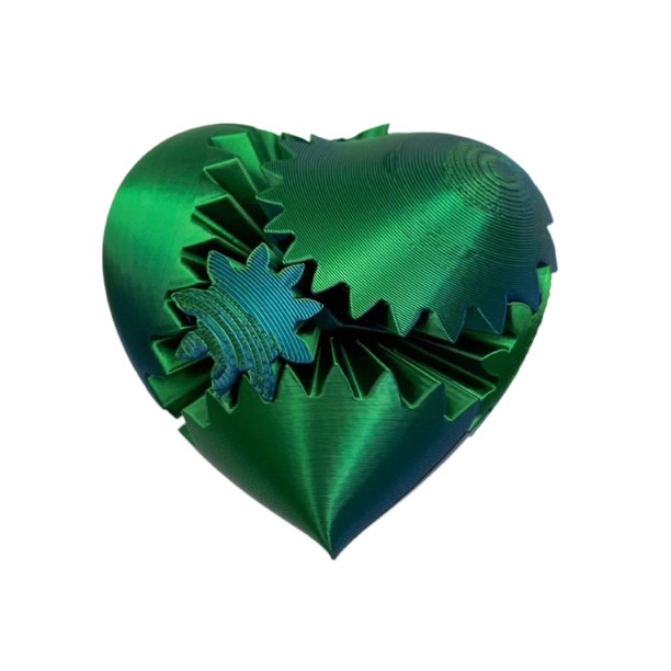 Juguete antiestrés con forma de corazón y engranajes, impreso en 3D