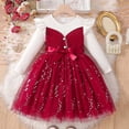 thumbnail image 2 of Vestido de Manga Larga para Niñas con Nudo de Arco Y Cinturón, de Moda de Color Sólido de Malla de Manga Larga para Niños 3-10 Años, 2 of 9