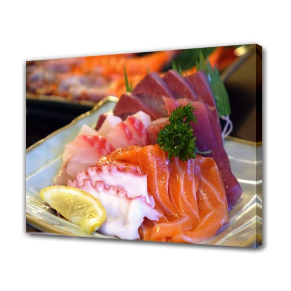 Sashimi Salmon Fish Food Seafood Canvas Poster Bedroom Decor Sports Landscape Office Room Decor Gift,Frame-style,16x24inch(40x60cm)