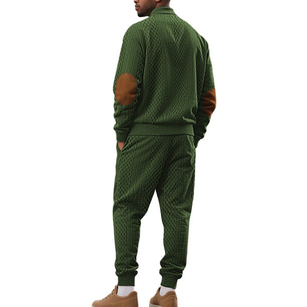 Men's Textured Knit Pullover Sweatshirt and Jogger Pants Set with