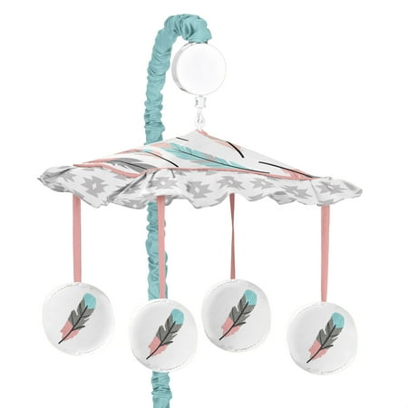 UPC: 0846480049937 | Feather Turquoise and Coral Collection Musical Mobile