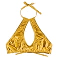 thumbnail image 2 of RUNQHUI Women's Shiny Metallic Keyhole Crop Top Halter Backless Rave Bandeau Vest Bra Clubwear Gold One Size, 2 of 6
