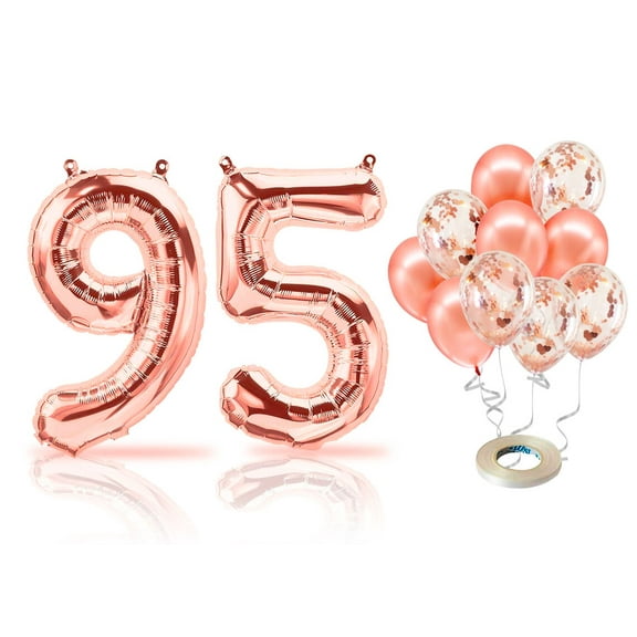 PARIS PRODUCTS - 95th Birthday Rose Gold Balloons & Number 95 Mylar Balloon, 95th Birthday Party Decor, 95th Birthday Decorations for Woman, 95th Birthday Decorations Woman