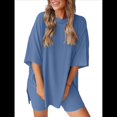 thumbnail image 2 of Traje Casual de Dos Piezas para Mujer, Camisa Holgada de Verano, Pantalones Cortos de Ciclismo, Ropa de Viaje para el Aeropuerto. Azul XXL, 2 of 7