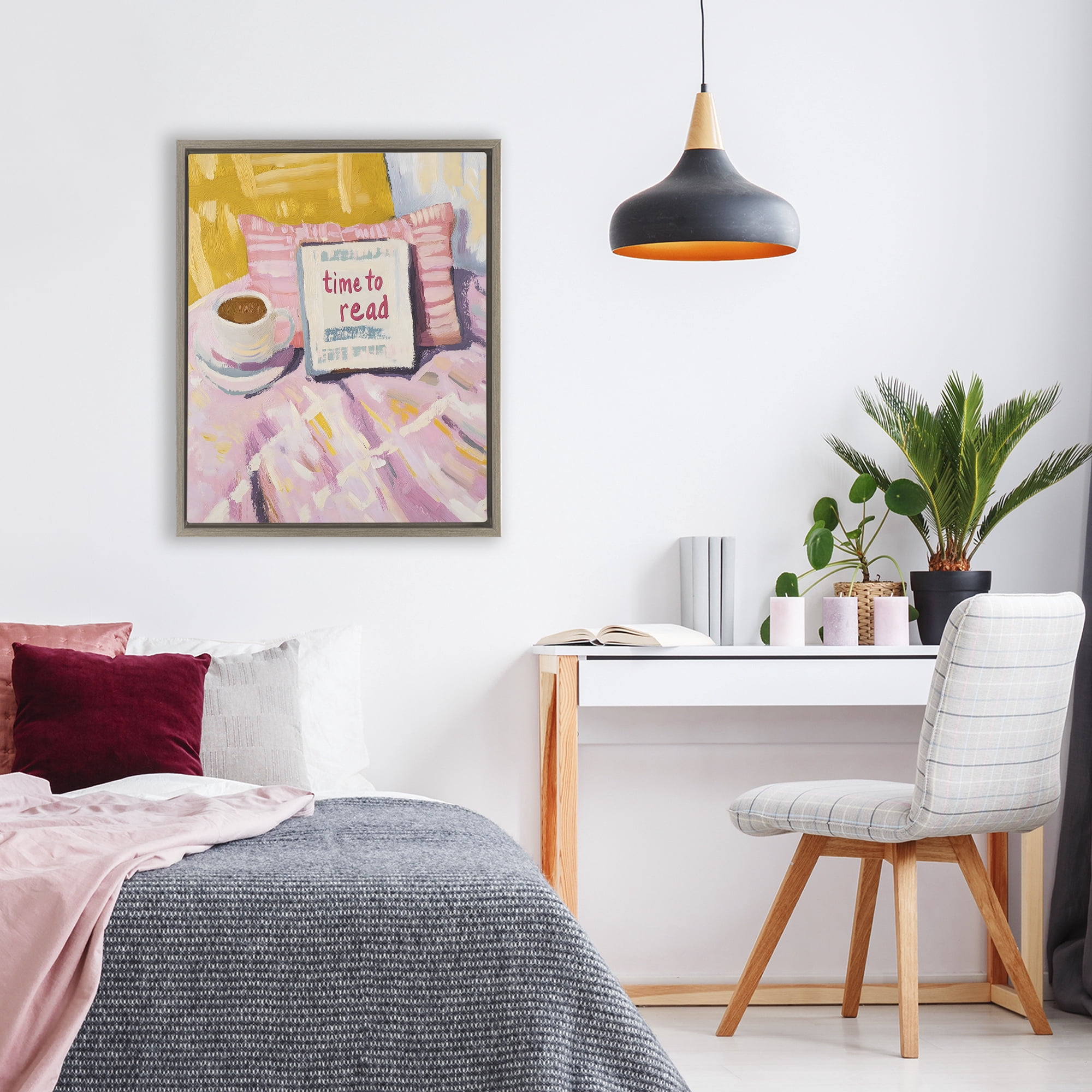 Stupell Industries Time To Read in Morning Brown Framed Floater Canvas Wall Art, design by The Prints Vibe