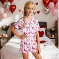 thumbnail image 4 of Girls Silk Pajamas Valentines Pjs Short Sleeve Bow Print Button Down Sleep Shirt Girls' Pajama Sets 10-11 Years, 4 of 4