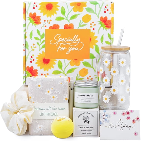 Birthday Gifts for Women Teen Girls, Sending Sunshine Gift Basket 9PCS for Women, Ideal Self Care Gift Box Set for Teenage Girls, Her, Sister, Daughter, Niece, Friends with Card, Embroidered Notebook