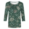 thumbnail image 4 of CYMMPU Fall Trendy Shirts 3/4 Sleeve Tunic Tops Crew Neck Floral Printed Spring Tops Loose Fit Blouses for Women Dressy Casual Lightweight Basic Tees Green XXXXL, 4 of 5