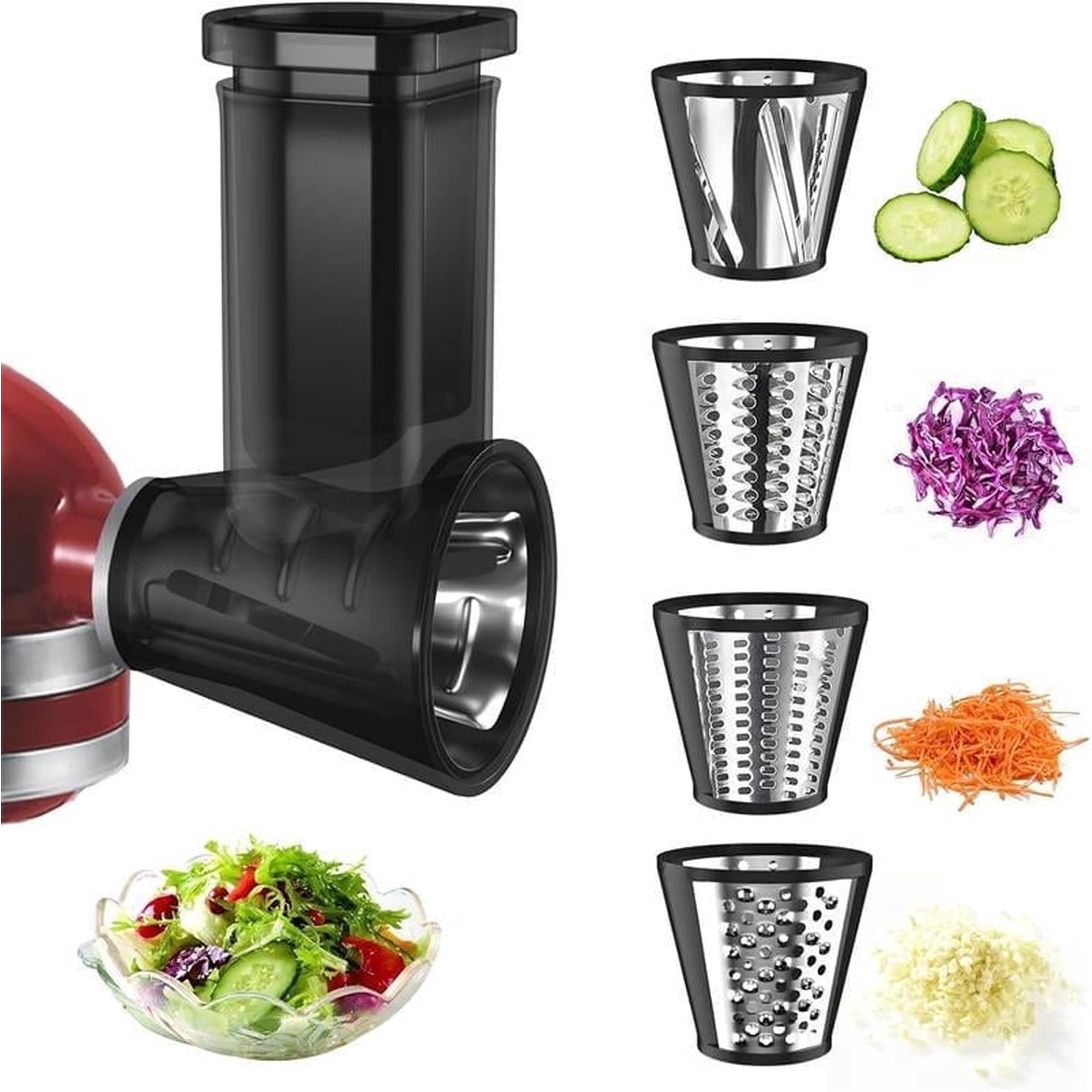 4-Blade Slicer Shredder Attachment Compatible with All KitchenAid Stand Mixers, Stainless Steel Vegetable & Cheese Grater