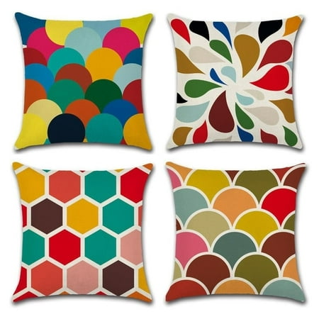 Coloured Geometric Decorative Cotton Linen Cushion Covers
