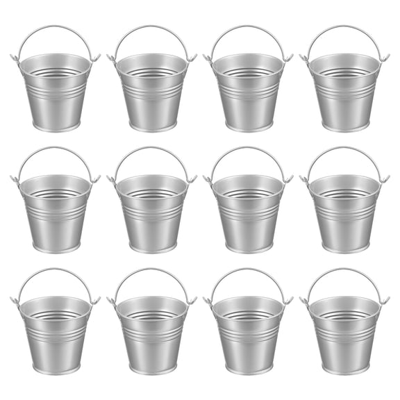 Uxcell 2.7"x2.3" Small Metal Buckets with Handle Mini Galvanized Bucket Colorful Easter Buckets Silver 12 Pcs