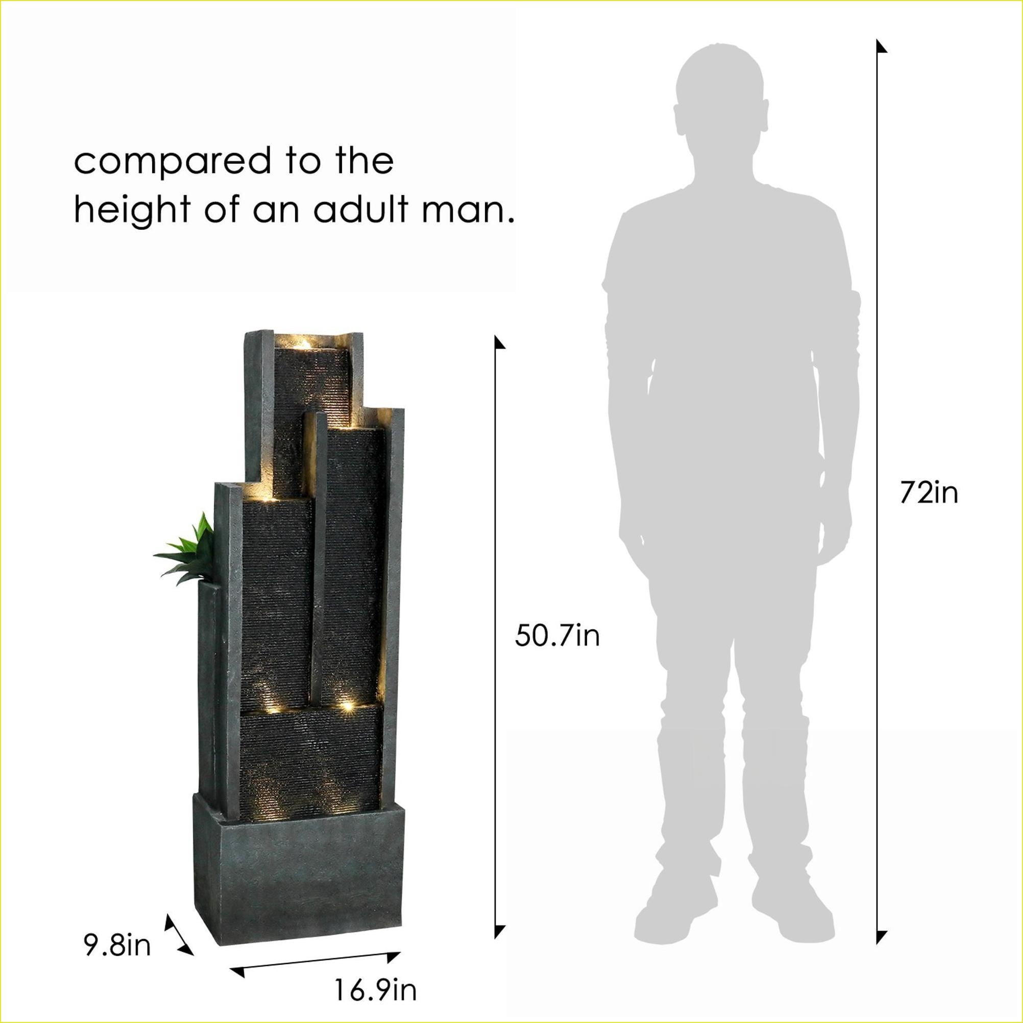 Tammesy 4-Tier 50.7" LED Waterfall Fountain Outdoor Waterfall Feature Water Fountains for Patio Art Garden Decor