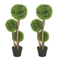 thumbnail image 1 of HOMCOM 35 Inch Artificial Boxwood Triple Ball Topiary Trees Set of 2, Green, 1 of 10