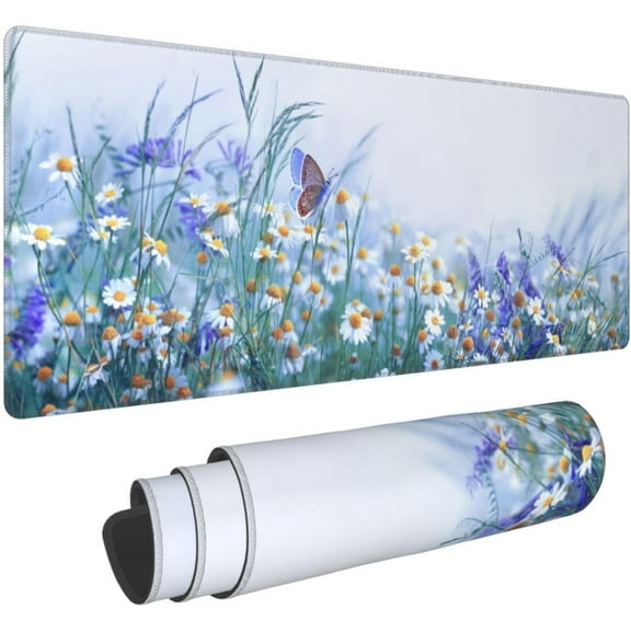 XL Cute Large Mouse Pad, Extended Butterfly Gaming Mousepad with Stitched Edges, Big Long Mousepad Makeup Desk Mat for Laptop, Keyboard and Computer for Decor Women Office Home, (Purple, 31.5*11.8 In)