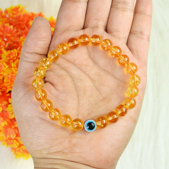 Natural Citrine with Evil Eye 8 mm Bead Bracelet