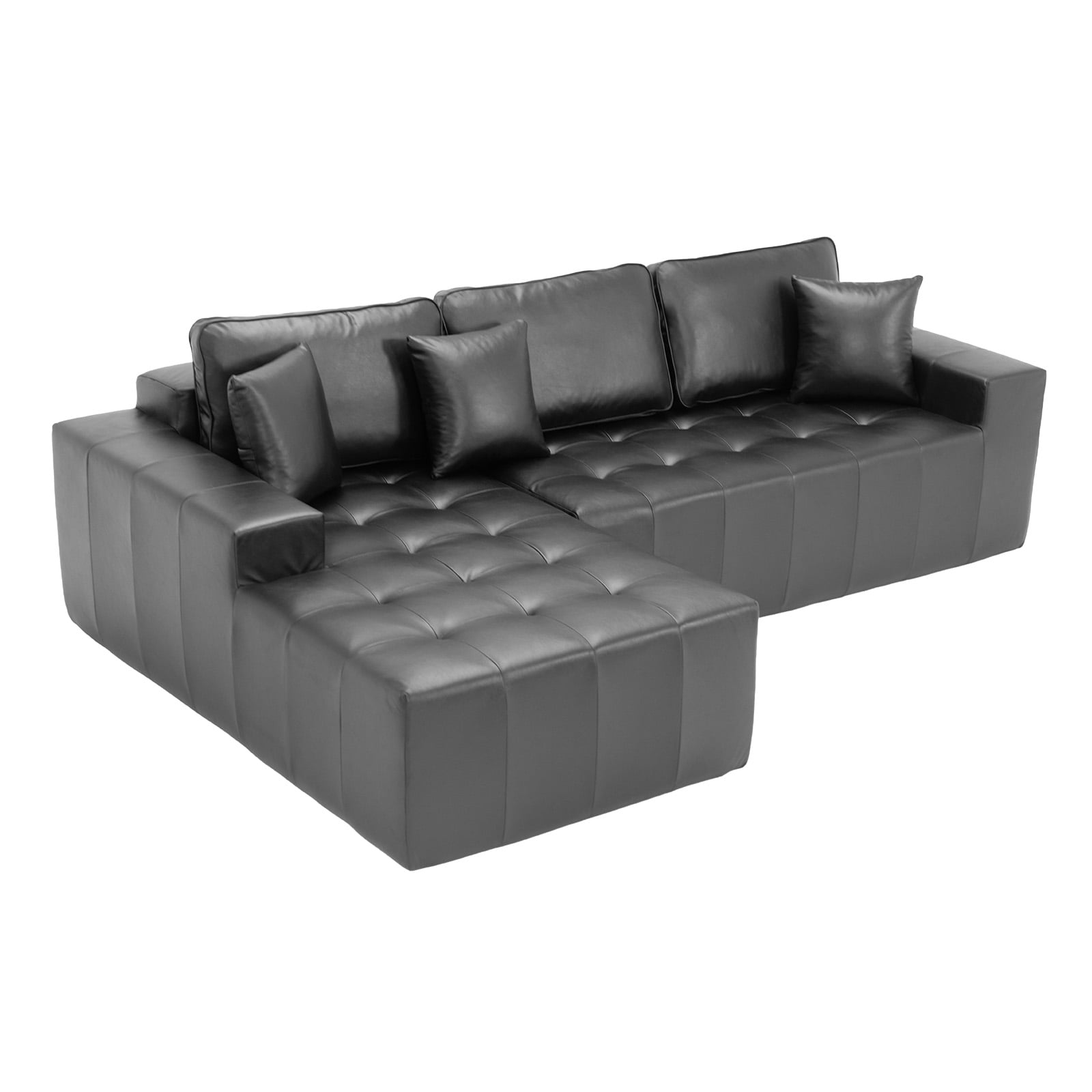 Howcool Boneless Cloud Sectional Sofa with Chaise,Faux Leather L-Shaped Couch,Deep Seat Modular Sofa with Wide Armrests,No Assembly Required,Left-Facing,Black Gray