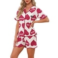 thumbnail image 4 of INSPIRE CHIC Womens Pajama Sets Ruffle Trim Cute Built-in Shelf Bra Button Down Tops with Shorts Sleepwear Lounge Sets S Red Heart, 4 of 6