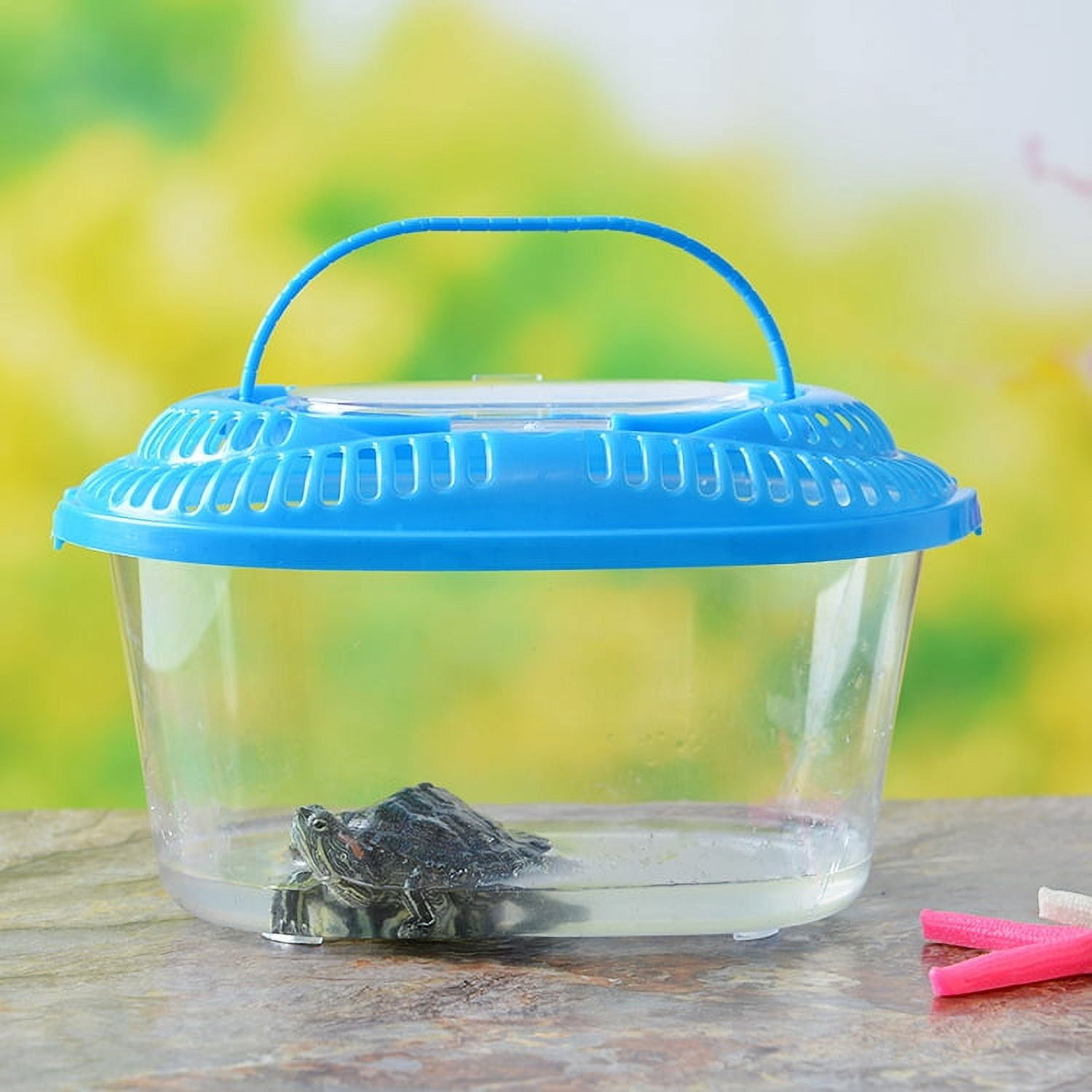 Tanque Para Tortugas Con Plataforma - Caja De Plástico Transparente 27x17x16.5 Cm | Para Transporte Y Cuidado De Mascotas