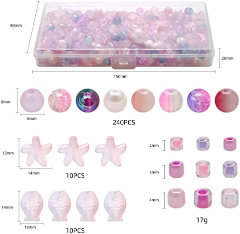 YNGLLC 760pcs Mixed Craft Beads Jewelry Making Kit, Pink Glass Beads Bracelet Making Kit, 8MM Round Assorted Cystal Beads with Seed Beads for DIY Working