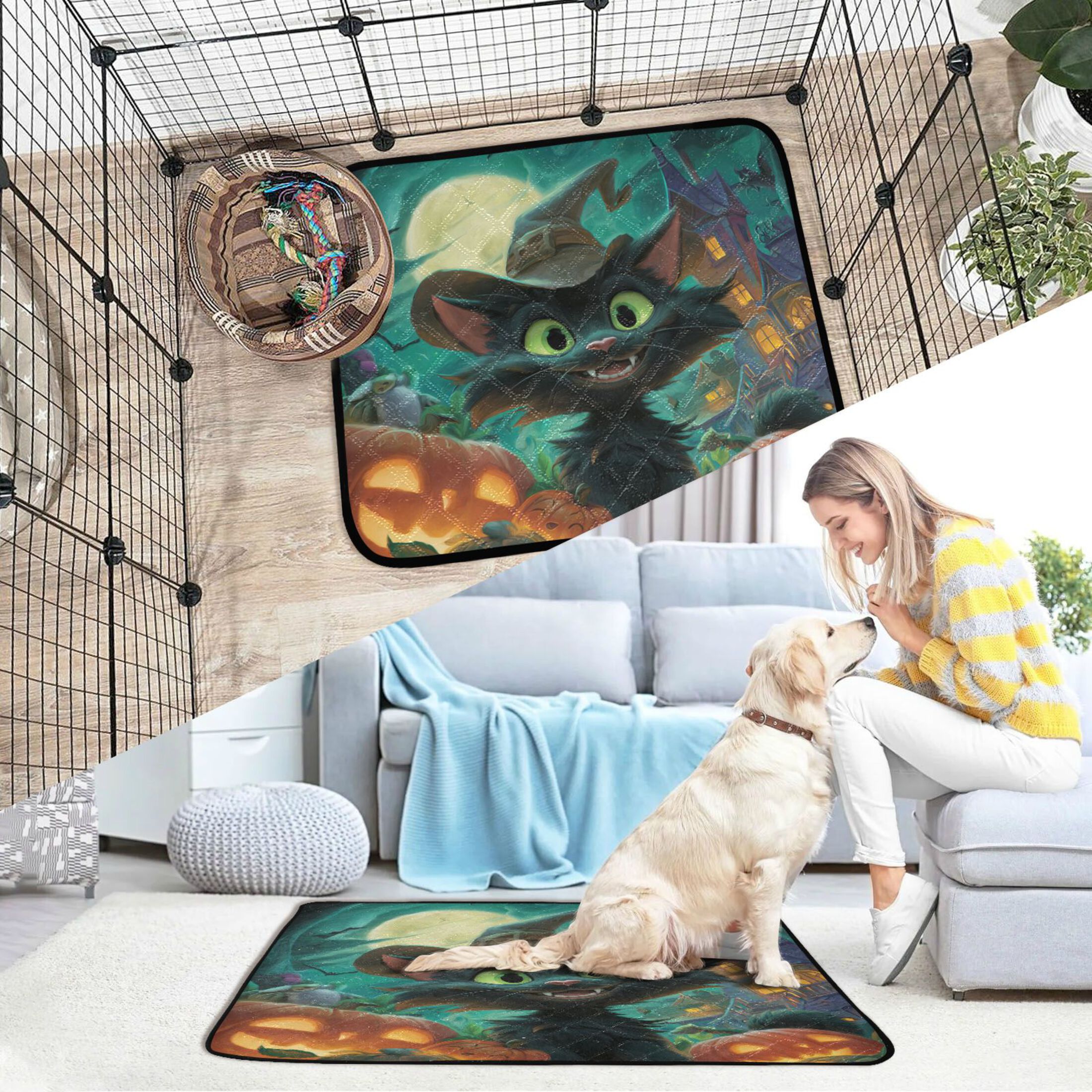 Qxltty Black Cat Cat litter Pads Pet Set of 3 Diaper Mats Center Anti-leakage Layer Absorbent Soft and Comfortable