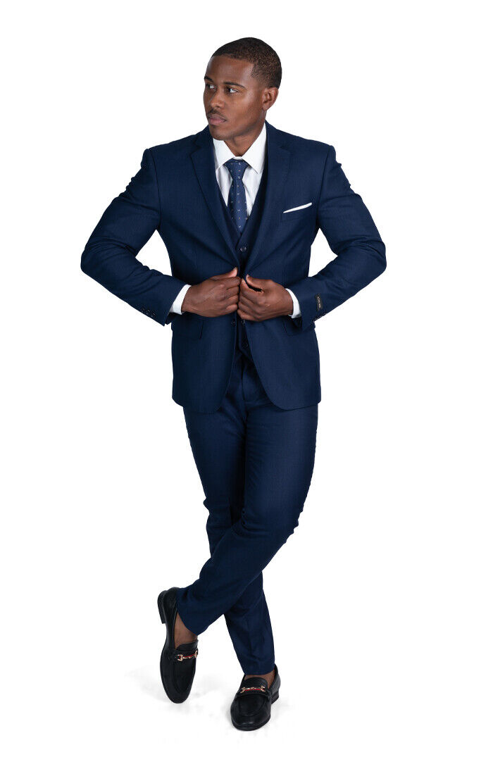 Slim Fit Stone Silver Blue Micro Textured Weave 2 Button Suit 11812 Vest Optional - ÃZARMAN
