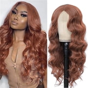 Long Wavy Wigs 26in, Jademall Auburn Wig for Women Synthetic Curly Hair Wigs Middle Part Heat Resistant Fibre for Daily Party Dance - Auburn Color