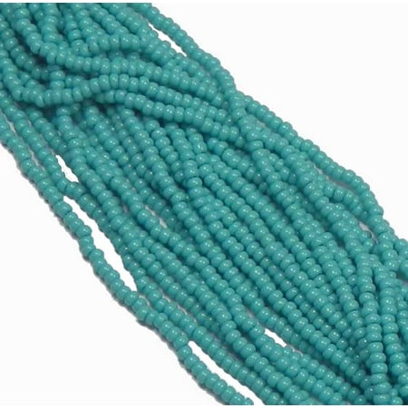 Triple Strand Turquoise Bead - Green Turquoise Opaque Czech 8/0 Glass Seed, Loose Beads, 12 Strand Hank Preciosa