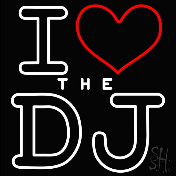 I Love The Dj LED Neon Sign 16" Tall x 16" Wide - inches Black Square Cut Acrylic Backing, with Dimmer - Premium built indoor Sign for Studio, Club, Home décor, Event, Workshop, Storefront.