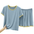 thumbnail image 6 of WIZUTIZ Women's Solid Color Crew Neck Short Sleeve Shorts Pajama Set Soft Modal Cotton Loungewear Comfy Sleepwear Casual 2 Piece Lounge Set, 6 of 6
