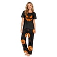 thumbnail image 2 of Family Halloween Pajamas Matching Sets, Black Jack‑o‑Lantern Face Soft Short Sleeve Top and Long Pants Halloween Pajamas for Family, 2 Piece Holiday Sleepwear Halloween Family Pjs Set, 2 of 7