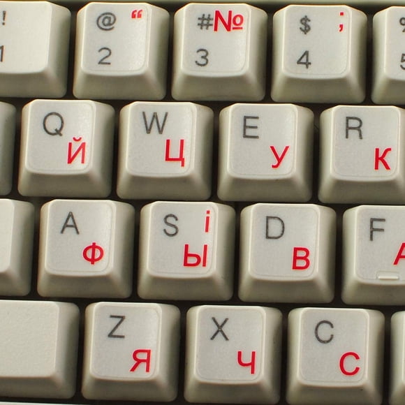 UKRAINIAN RUSSIAN CYRILLIC KEYBOARD STICKERS with RED LETTERING ON CLEAR TRANSPARENT BACKGROUND for DESKTOP, LAPTOP and NOTEBOOK