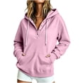 thumbnail image 2 of Hoodies Sweatshirt for Women Button Collar Drawstring Long Sleeve Pullover Casual Winter Hooded Tops With Pocket Fall Outfits, 2 of 7