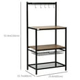thumbnail image 3 of HOMCOM Industrial Multifunctional Kitchen Bakers Rack, Microwave Stand, Coffee Bar Station with Storage Shelves, Wire Basket, 5 Hanging Hooks, Walnut, 3 of 10