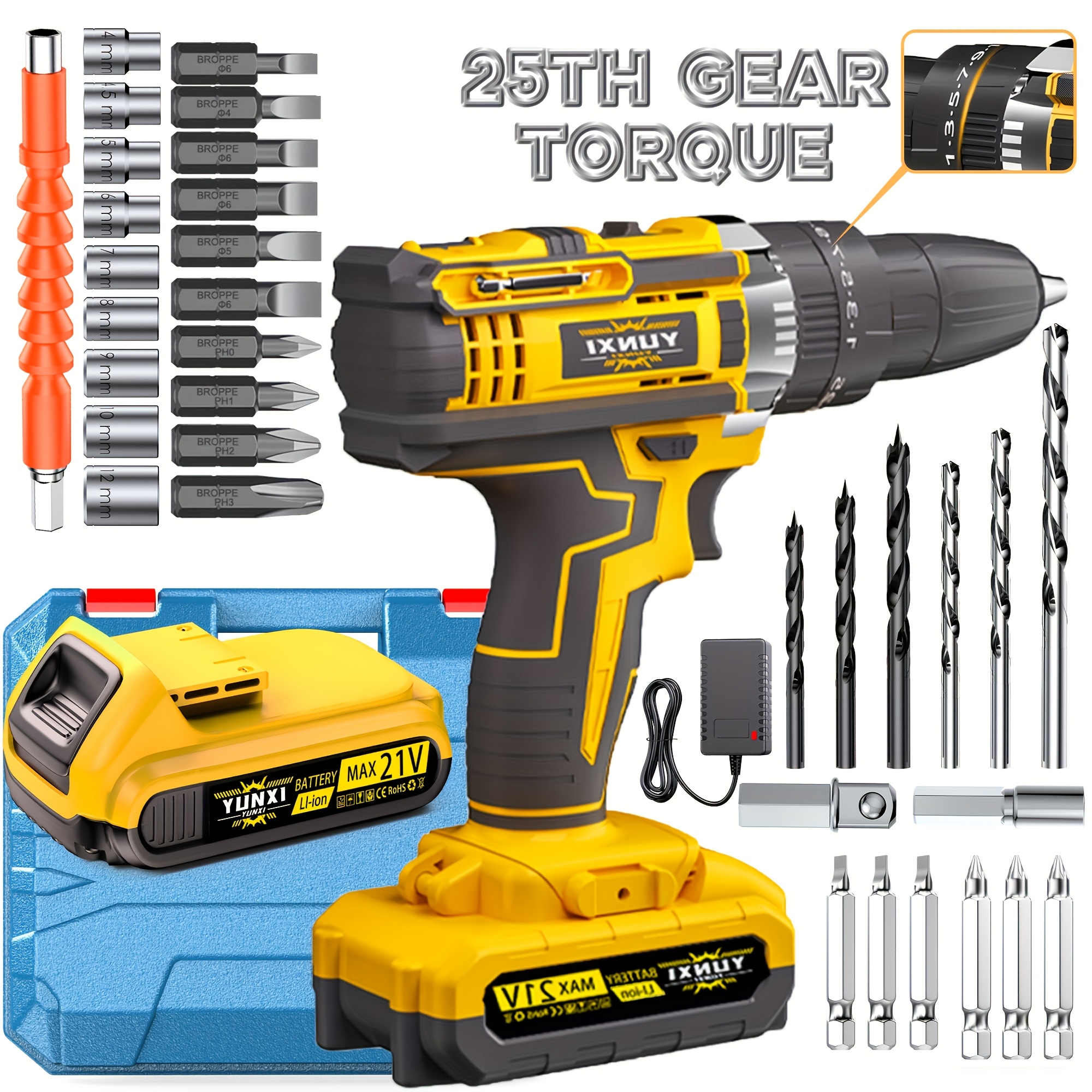 DGB Cordless Electric Drill Driver Kit, Lithium-Ion Battery Powered, 2-Speed for Home Improvement and Repairs, Compact and Portable