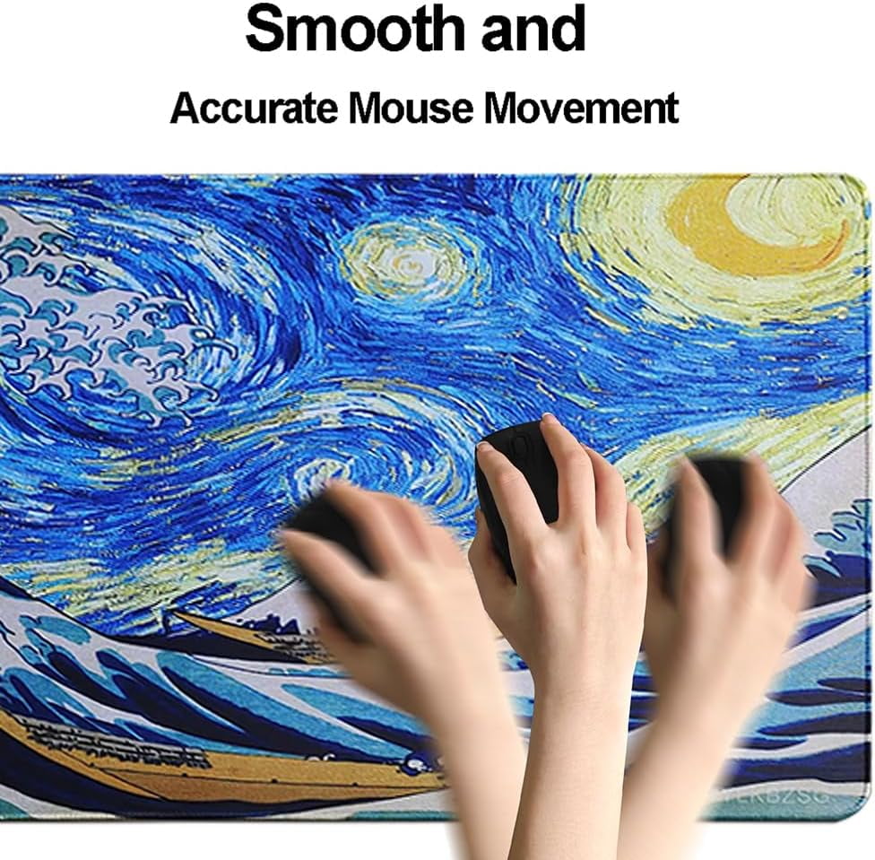 Japanese Anime Sea Waves Large Gaming Mouse Pad,with Non-Slip Rubber Base,Stitched Edges Extended Big Mouse Mat XL 35.4 x 15.7 inches for Office Gaming Home (gao 90x40)