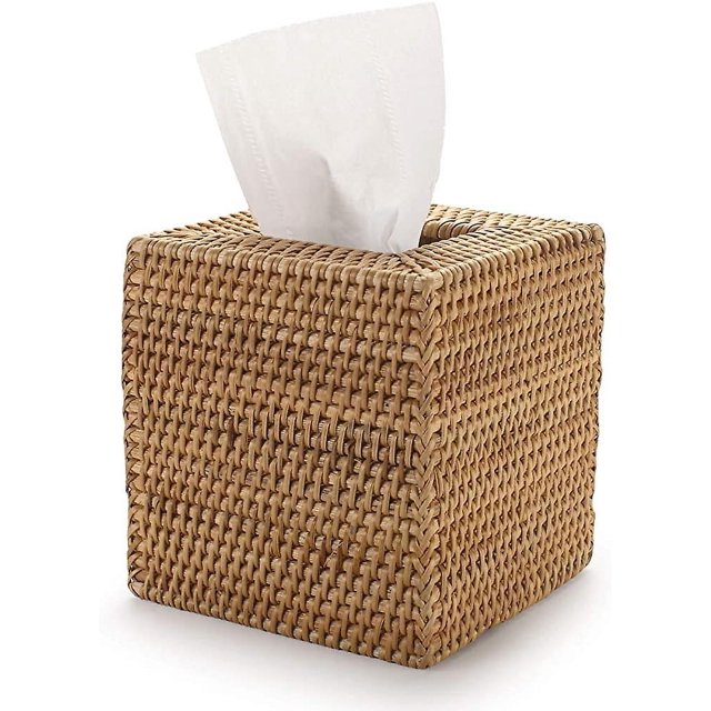 Lie Caja de Pañuelos de Ratán Servilletero para Hogar Oficina Coche natural, 14x14x15cm