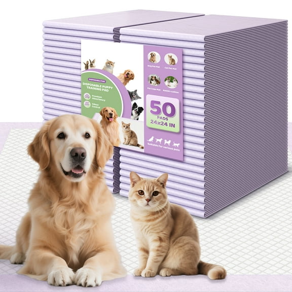 Cowb Manm Puppy Pads 50-Count XL Lavender Disposable Dog Training Pee Pads 24x24 inch Heavy Absorbency
