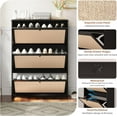 thumbnail image 3 of Shoe Storage Cabinet with 3 Flip Drawers, Narrow Wood Shoes Cabinet with Linen Doors Drawer, Freestanding Shoe Organizer Slim Shoe Cabinet Storage Shoe Rack for Entryway Hallway (Black), 3 of 15