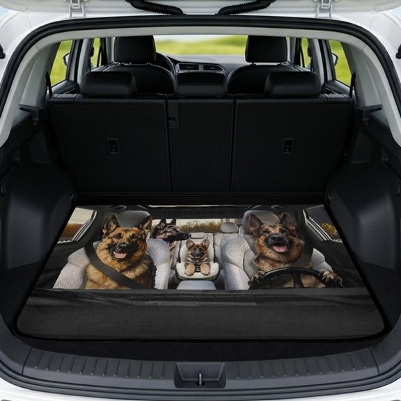 XYZCANDO Funny German Shepherd Car Trunk Mat 29" x 39", All-Weather Cargo Liner with Non-Slip Backing, Easy-Clean Stitched Edge Protector for SUVs, Sedans and Trucks