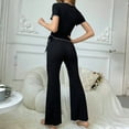 thumbnail image 5 of Summer Pajamas for Women Fashion Solid Color Breathable Pajama Sets with Pants Casual Collared Short Sleeve Sleepwear Summer Pjs for Women, 5 of 6