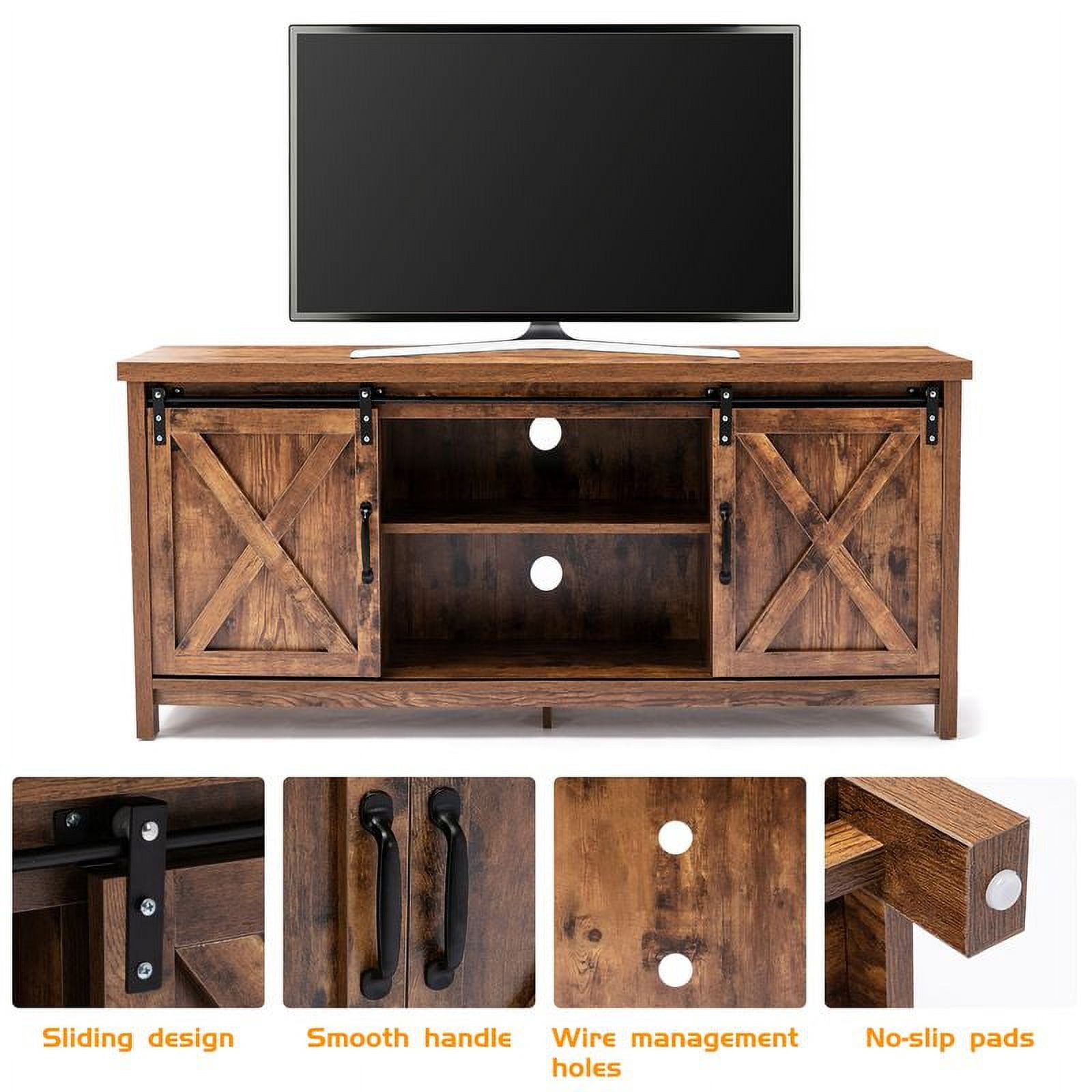 Yaoping 58" Farmhouse Sliding Barn Door TV Stand for TVs Up to 65" Television Cabinet(Rustic Brown)