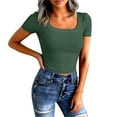 thumbnail image 2 of WULMLEO Short Sleeve Shirts for Women Crop Scoop Neck Slim Fitted Basic Shirt Solid Oversized Ribbed Knit Casual T-Shirt Dark Green 2XL, 2 of 4