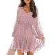 thumbnail image 2 of Gibobby Vestido casual de punto para mujer Vestidos a la para mujer, cuello en V, manga larga, minivestido fluido, informal, suelto, con lunares, cintura alta(Rosa,XL), 2 of 5