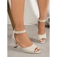 thumbnail image 4 of Dakaela Womens Kitten Heels Sandals Pointed Open Toe Ankle Buckle Strap Summer Dress Shoes 3.14 Inch Prom Wedding Party Pumps Size 6-10 Beige, 4 of 7