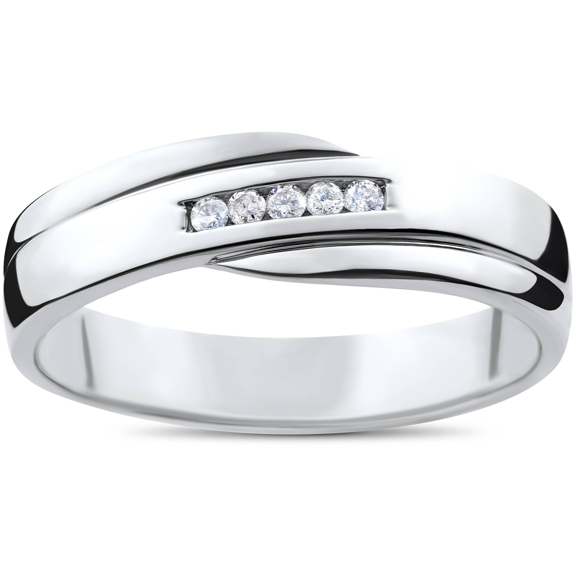 Mens Cut Diamond Wedding Ring 1/6cttw 10K White Gold High Polished ...