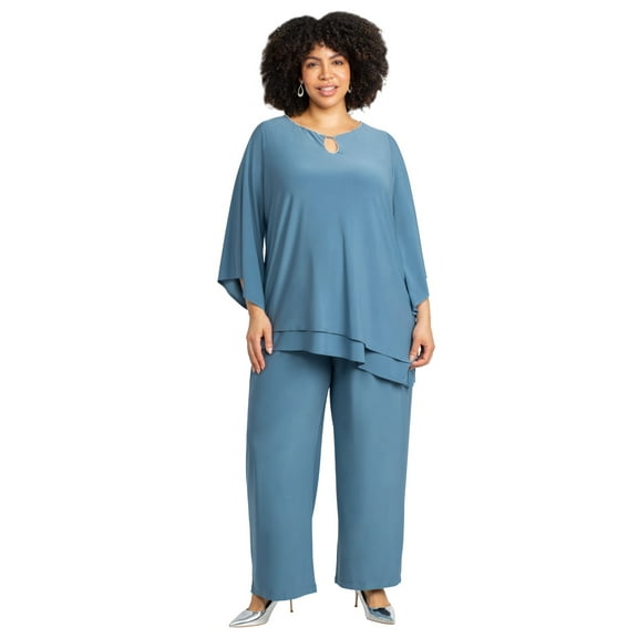 Catherines Women's Plus Size 2-Piece Embellished Keyhole Pant Suit