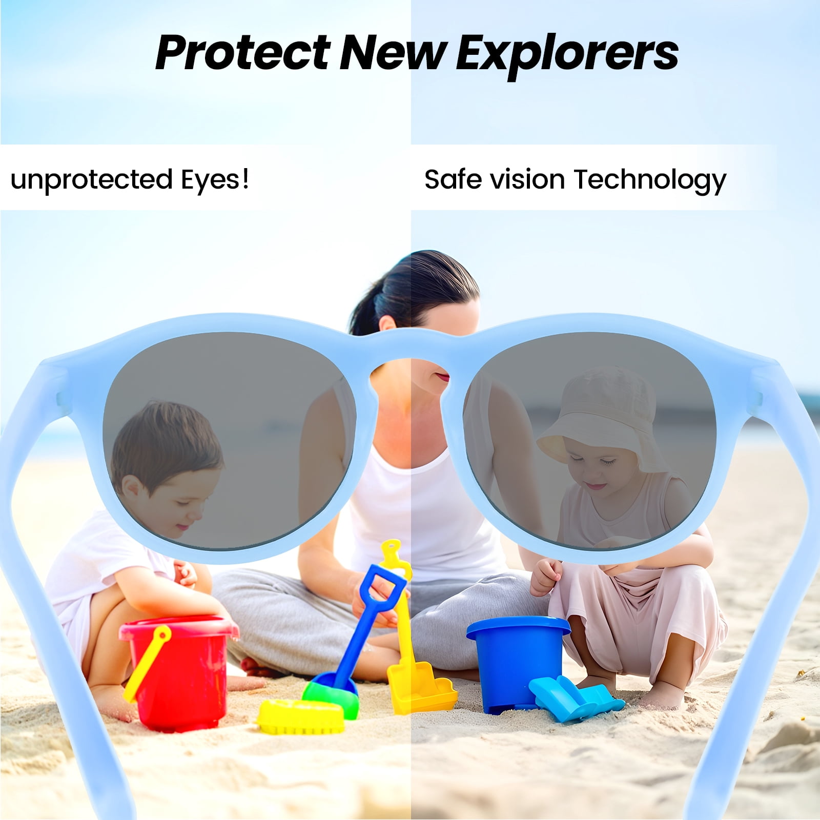 HECCEI Pebblie Baby Sunglasses with Strap - UV400 Polarized Sunglasses, Ages 0-2 Blue