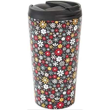 

Reusable Thermal Coffee Cup | Stainless Steel Insulated Travel Mug with Leakproof Lid | -Friendly and Reusable for Hot & Cold Drinks (Black Ditsy 380ml/13oz)