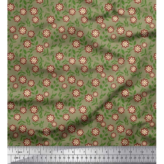 Soimoi Silk Fabric Leaves & Floral Artistic Print Fabric by The Yard 42 Inch Wide